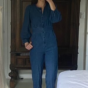 *New* Madewell Denim Straight-Leg Button Front Long Sleeve Jumpsuit